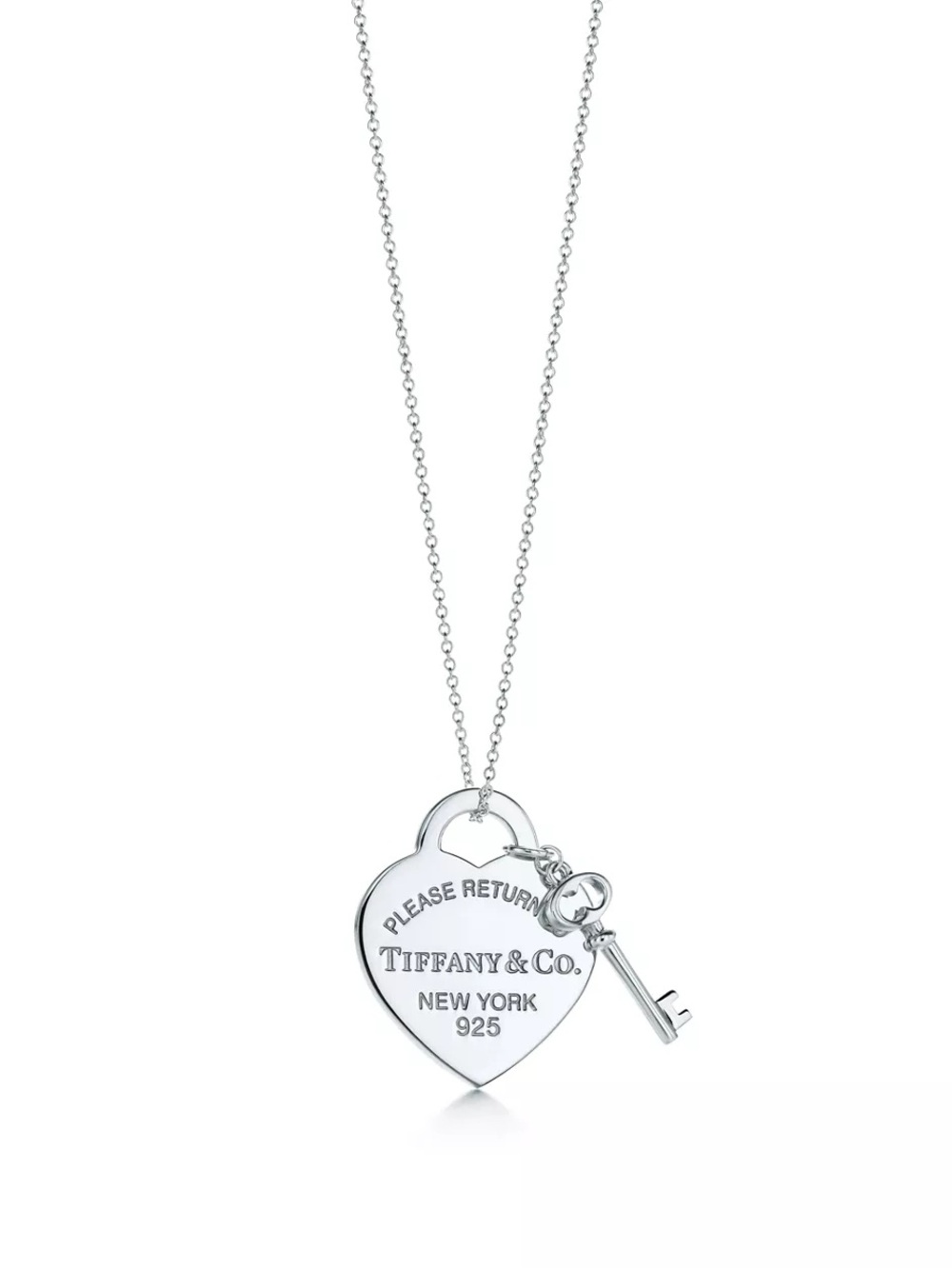 Return to Tiffany Heart Tag with Key Pendant Necklace with Blue Pouch